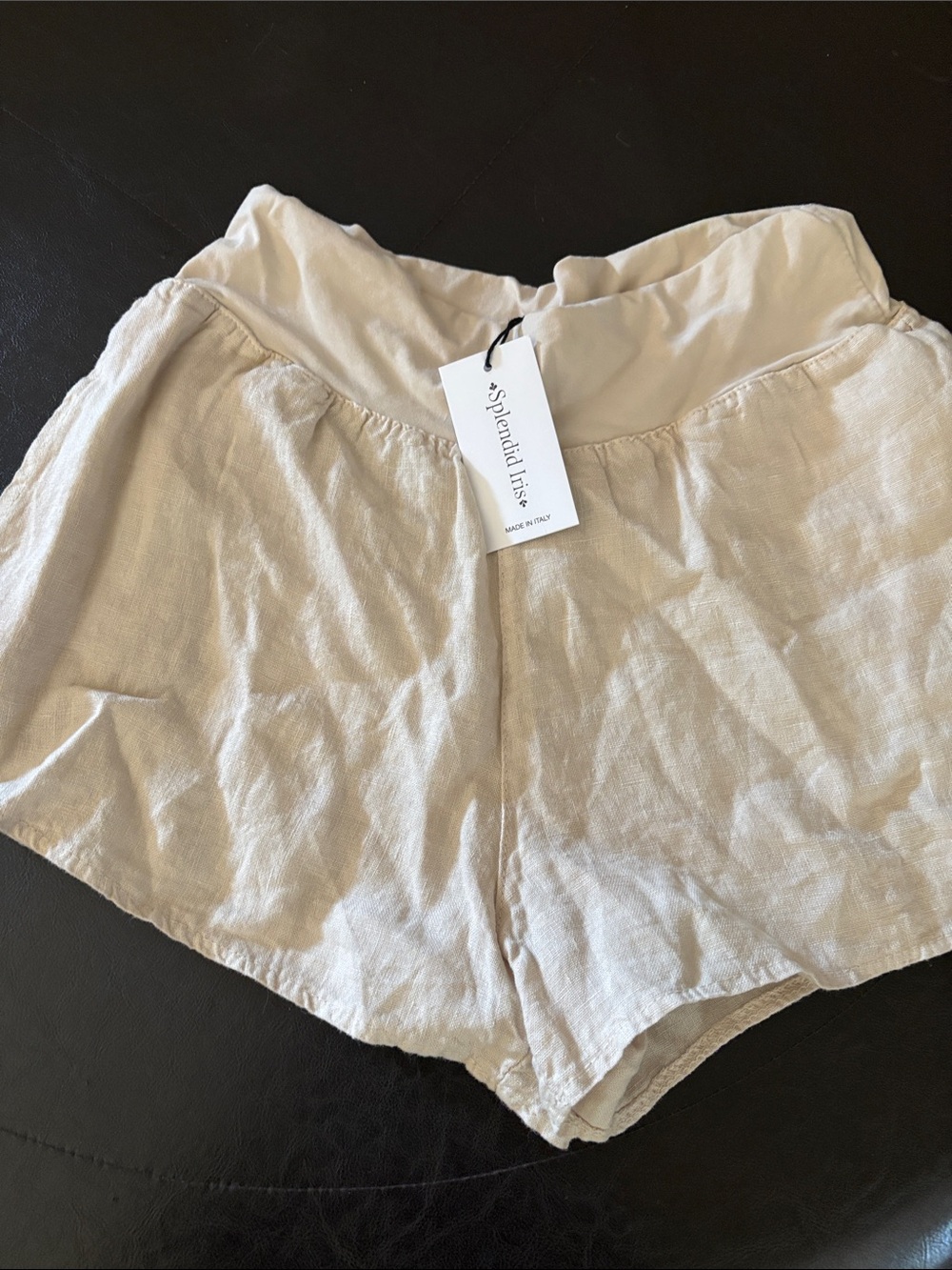 Splendid High-Waist Cream Linen Blend Shorts